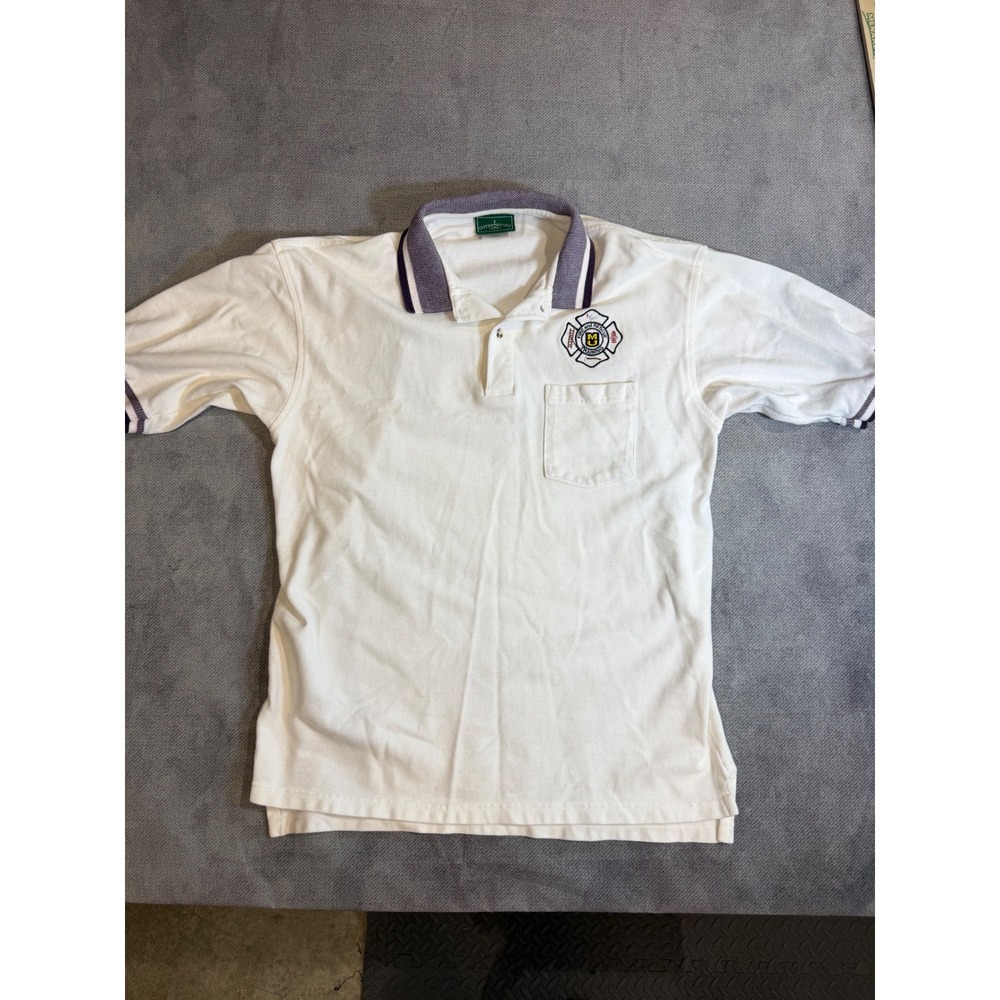 Outer Banks Mens White Fire and Rescue Training Polo Shirt Large Pocket Striped
